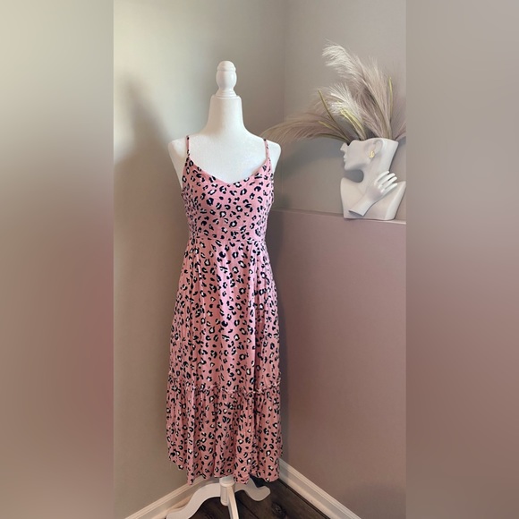 Lulus Small Pink Leopard Print Midi Dress Summer‎ Spring Fall Vacation Dress - Picture 5 of 8